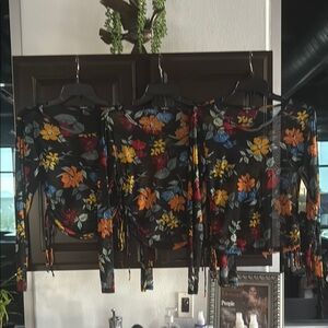 Ambiance Floral Long Sleeve Blouse - Black, Yellow, Red, Blue